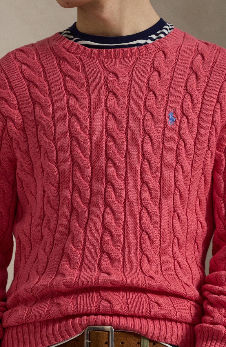 Polo Ralph Lauren Cable Stitch Cotton Crewneck Sweater, Alternate, color, Pale Red