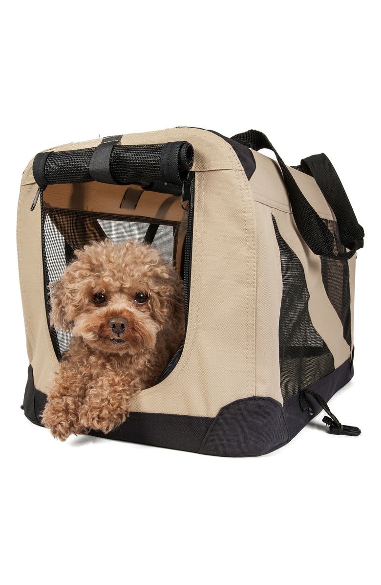 PET LIFE Folding Zippered 360 Vista View Faux Shearling Lined Dog Carrier - X-Large, Alternate, color, Khaki