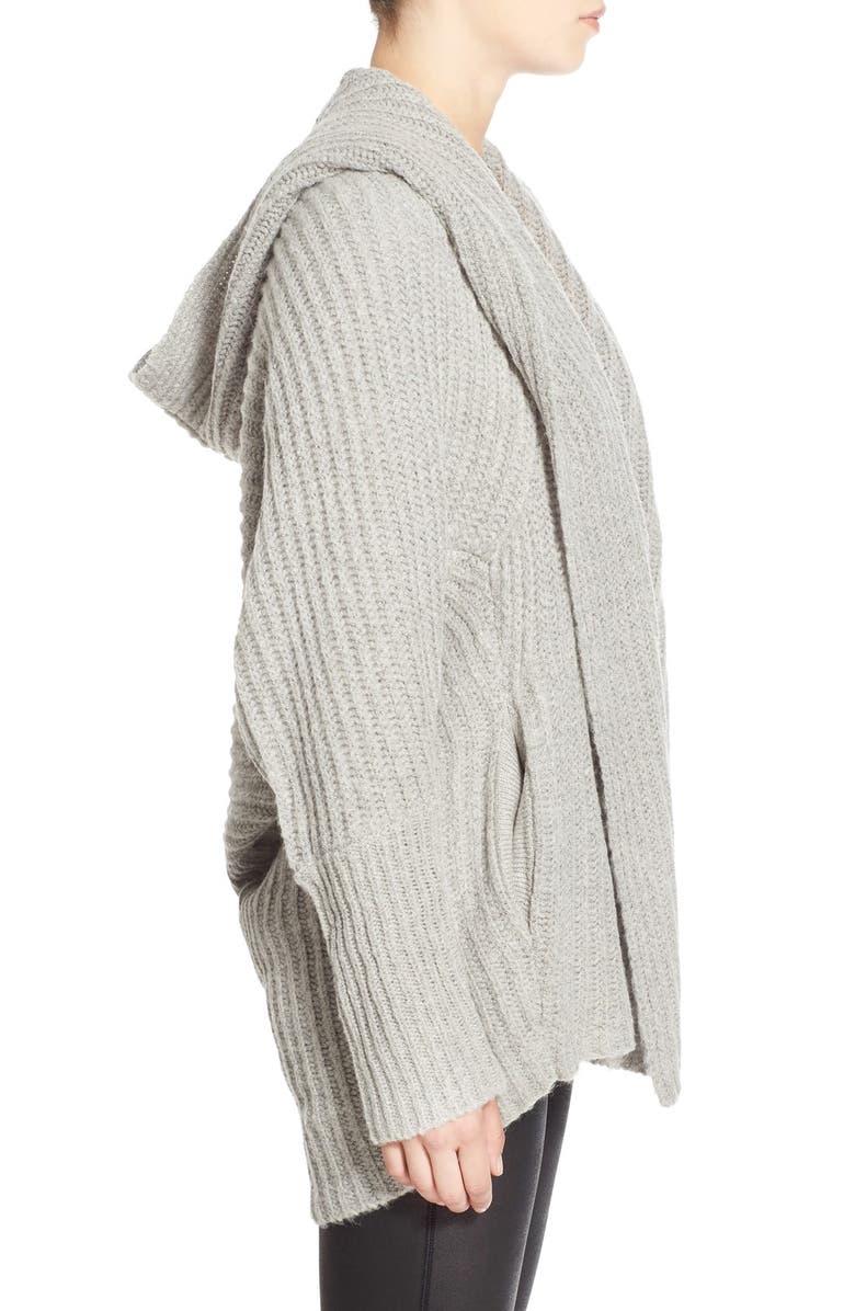 Leith Hooded Fuzzy Open Front Cardigan, Alternate, color,