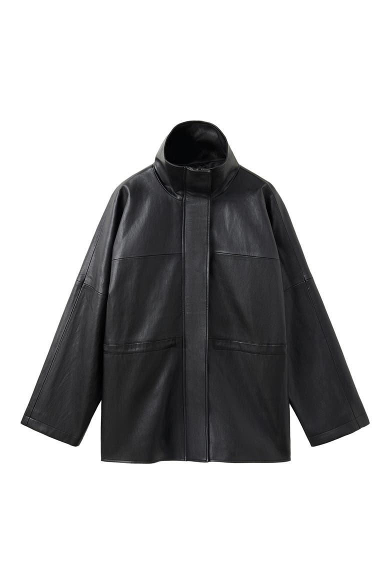 Faux Leather Funnel Neck Jacket, Alternate, color, BLACK