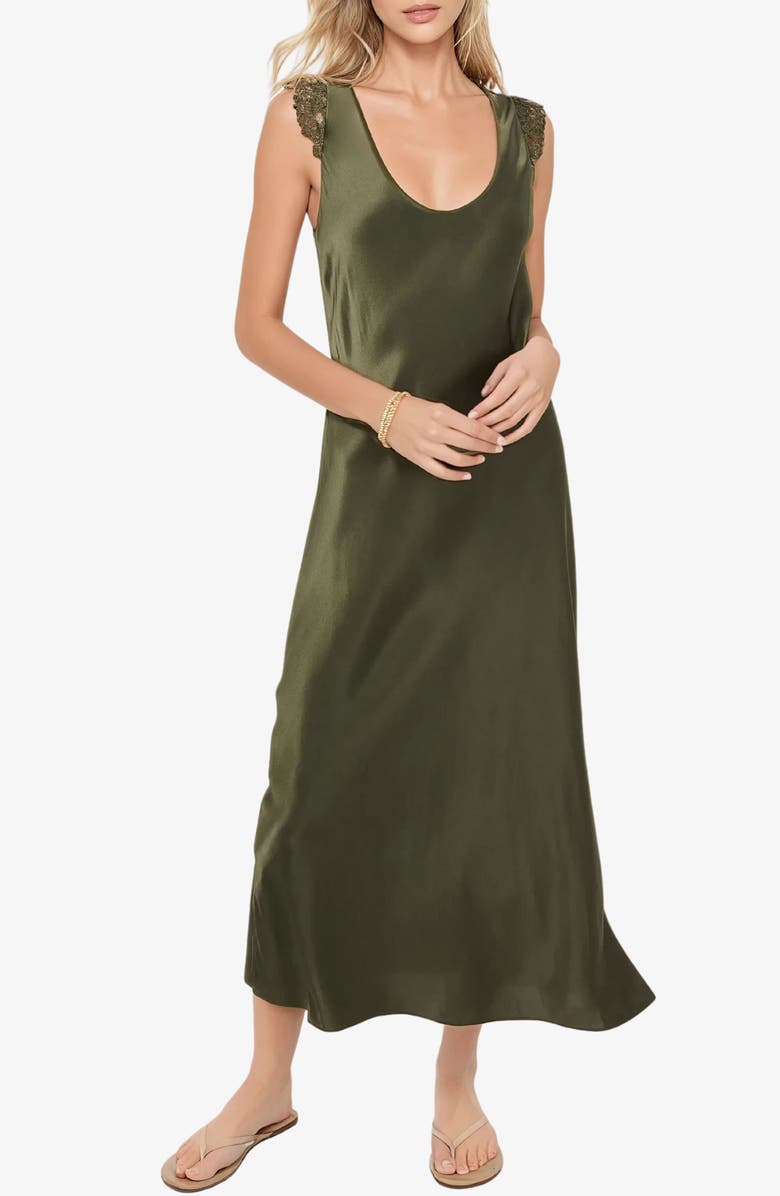 CAMI NYC Mabyn Lace Trim Silk Midi Dress, Main, color,