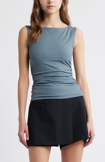 Black Cotton Boatneck Sleeveless Top | Tops