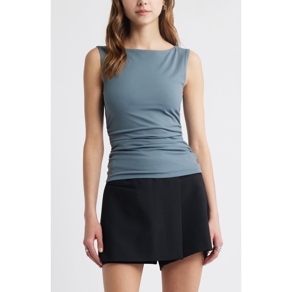 Open Edit Boat Neck Sleeveless Top In Blue Weather