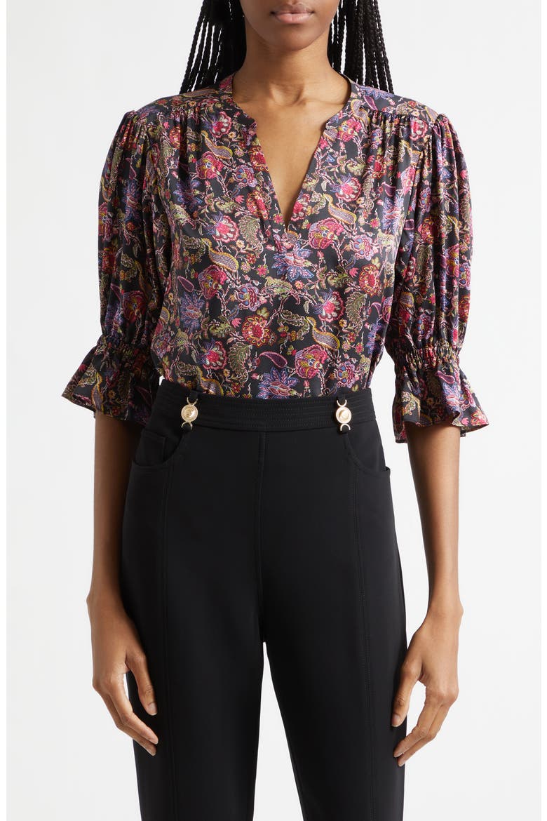 Paisley Eclipse Print Split Neck Top, Main, color, BLACK MULTI