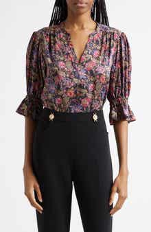 Paisley Eclipse Print Split Neck Top