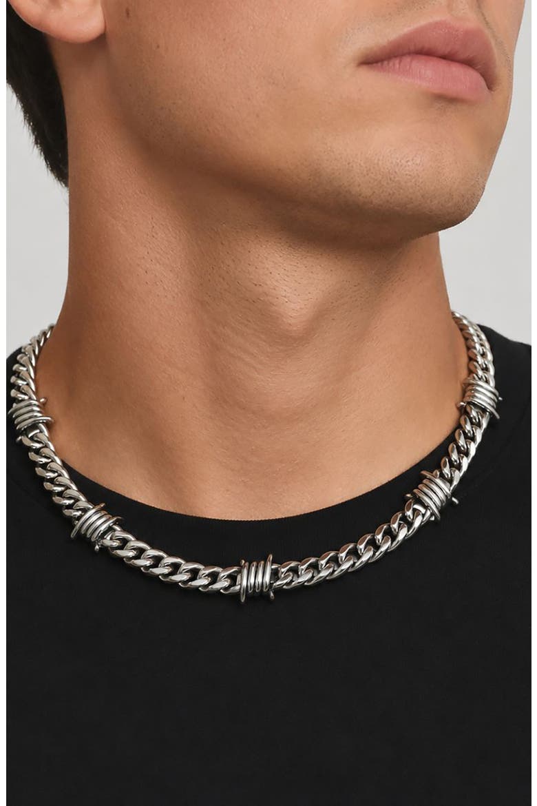 Barbed Wire Chain Necklace, Alternate, color, SILVER