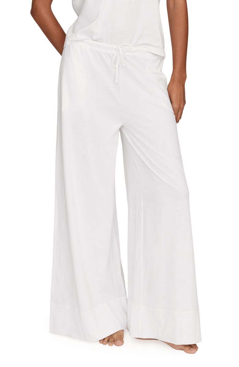 Petite Plume Pima Cotton Crop Wide Leg Pajama Pants, Main, color, White