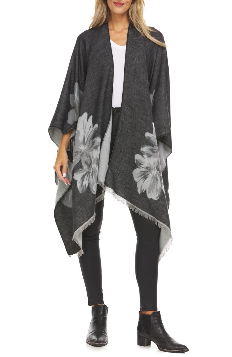 Laundry by Shelli Segal Floral Pattern Ruana Cape, Main, color,