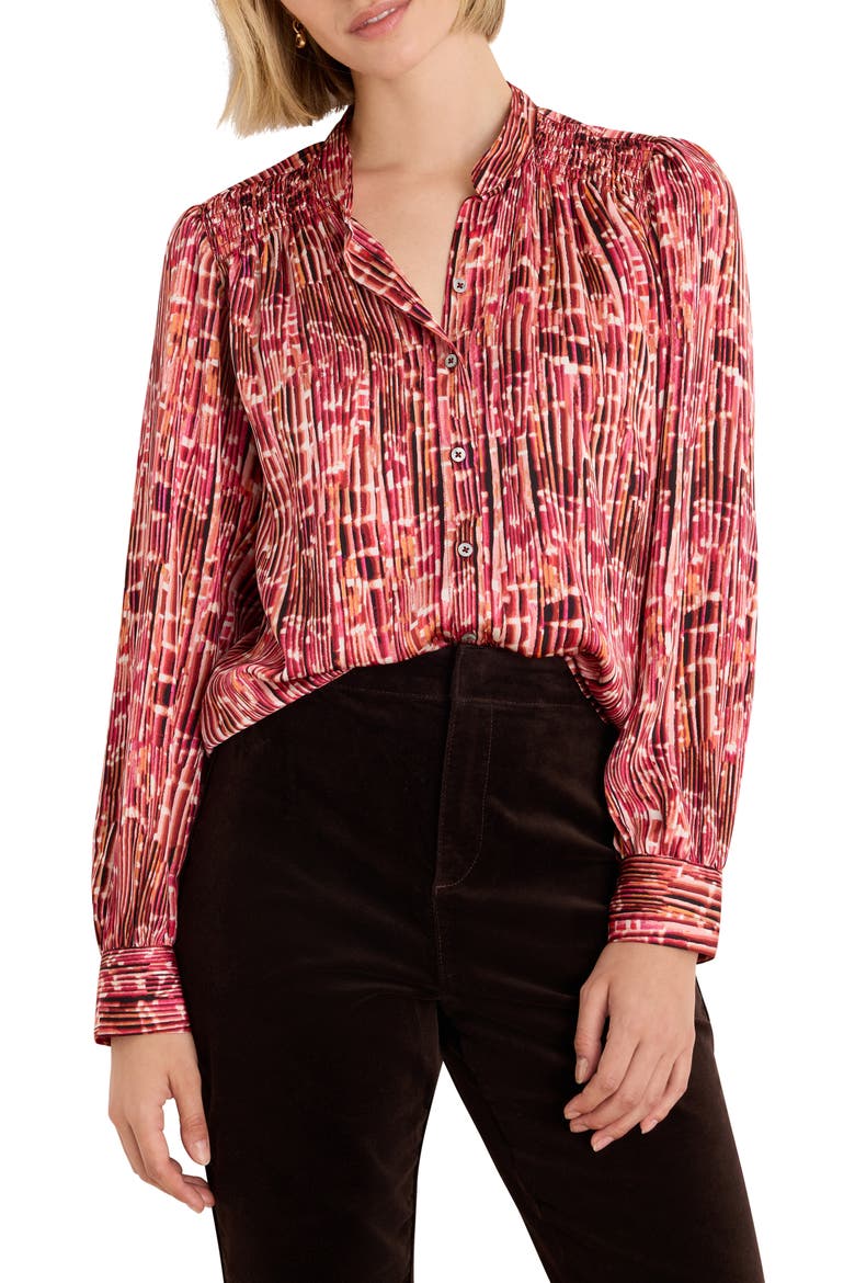 Print Origami Pleat Button-Up Shirt, Main, color, RED MULTI