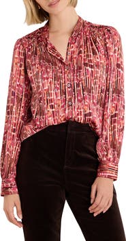 NIC+ZOE Print Origami Pleat Button-Up Shirt