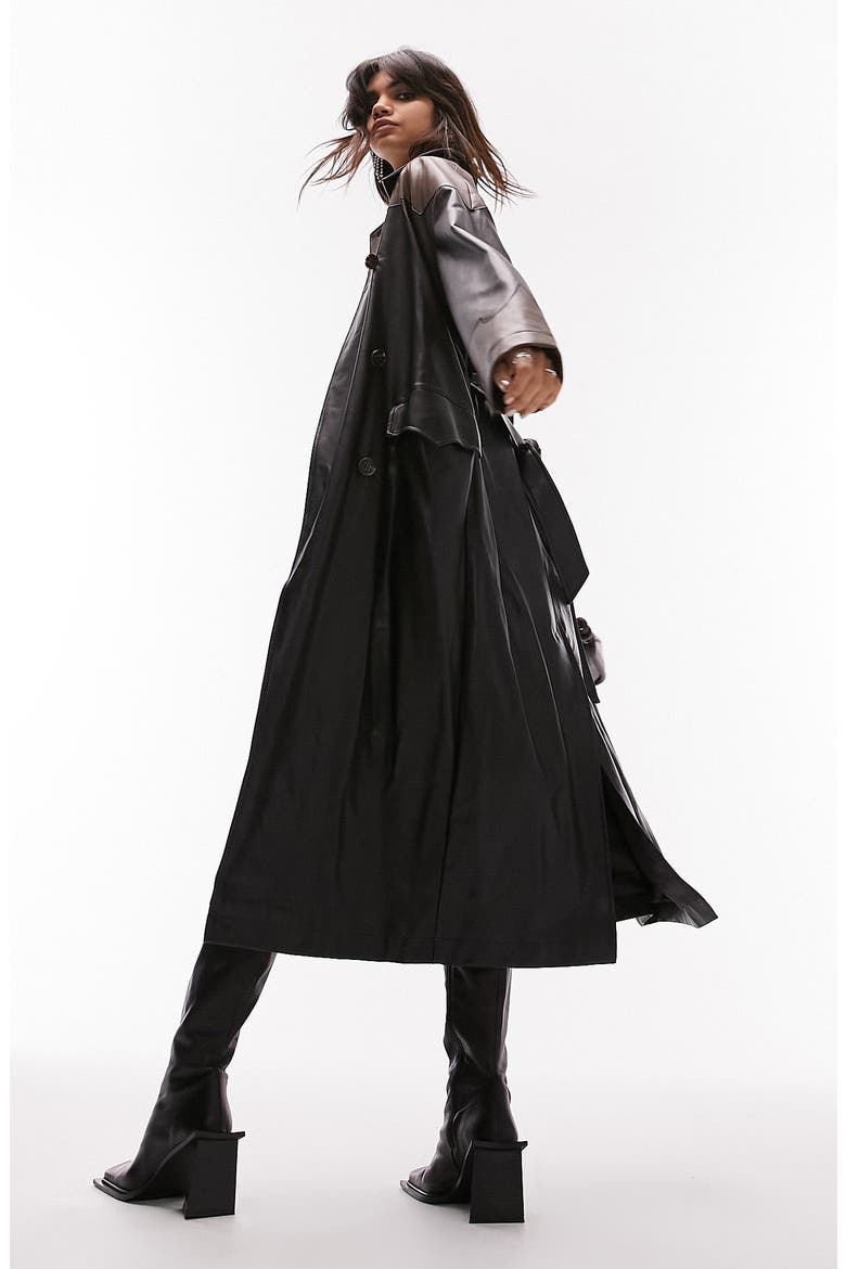 Western Faux Leather Trench Coat, Alternate, color, MULTI