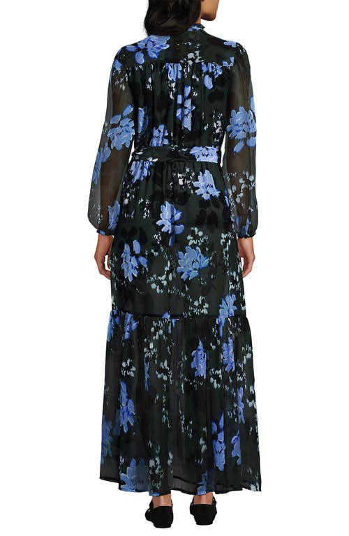 Lands' End Chiffon Tiered Long Sleeve Maxi Dress In Black