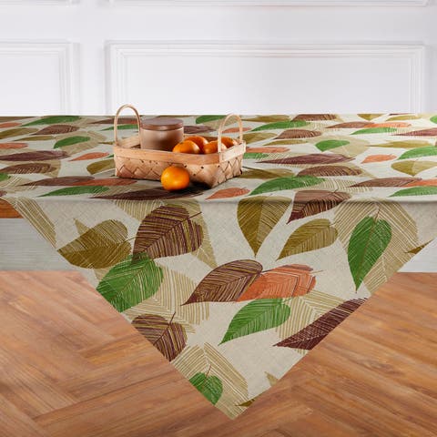 Linen Table Throw - Falling Leaves, 52" x 52" Inch