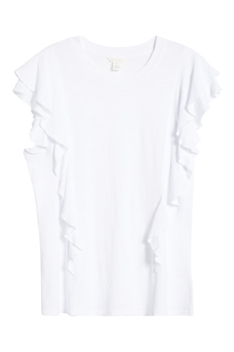 Cascade Ruffle Cotton Blend Top, Alternate, color, WHITE