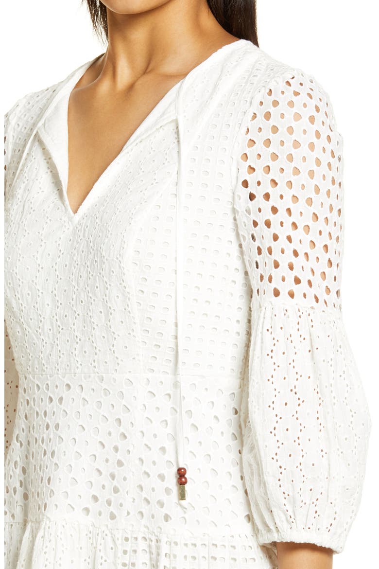 Balloon Sleeve Cotton Eyelet Dress, Alternate, color, IVORY
