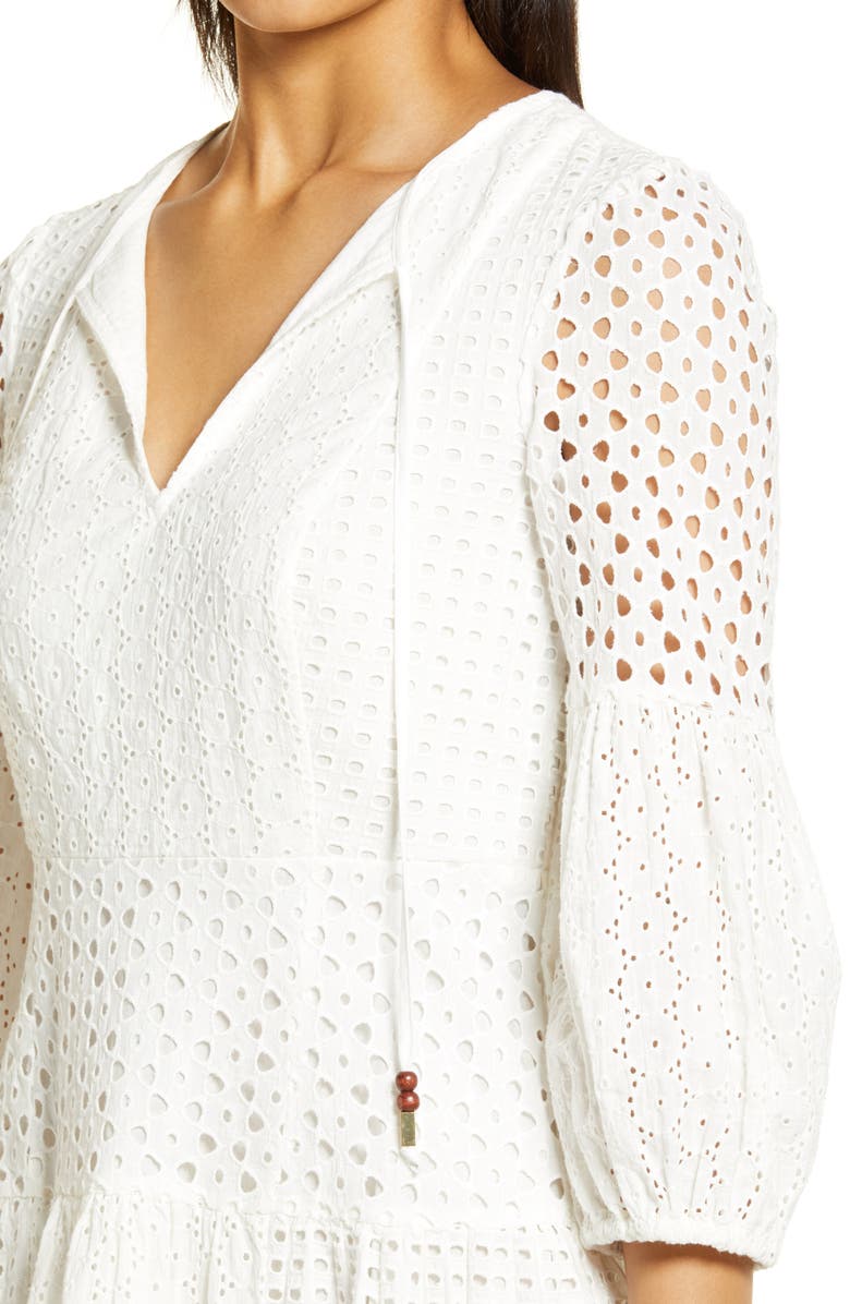 Vince Camuto Balloon Sleeve Cotton Eyelet Dress, Alternate, color, 