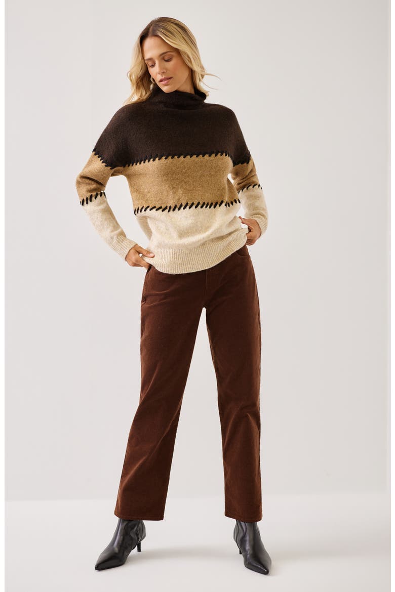 Contrast Stitch Mock Neck Sweater, Alternate, color, BROWN