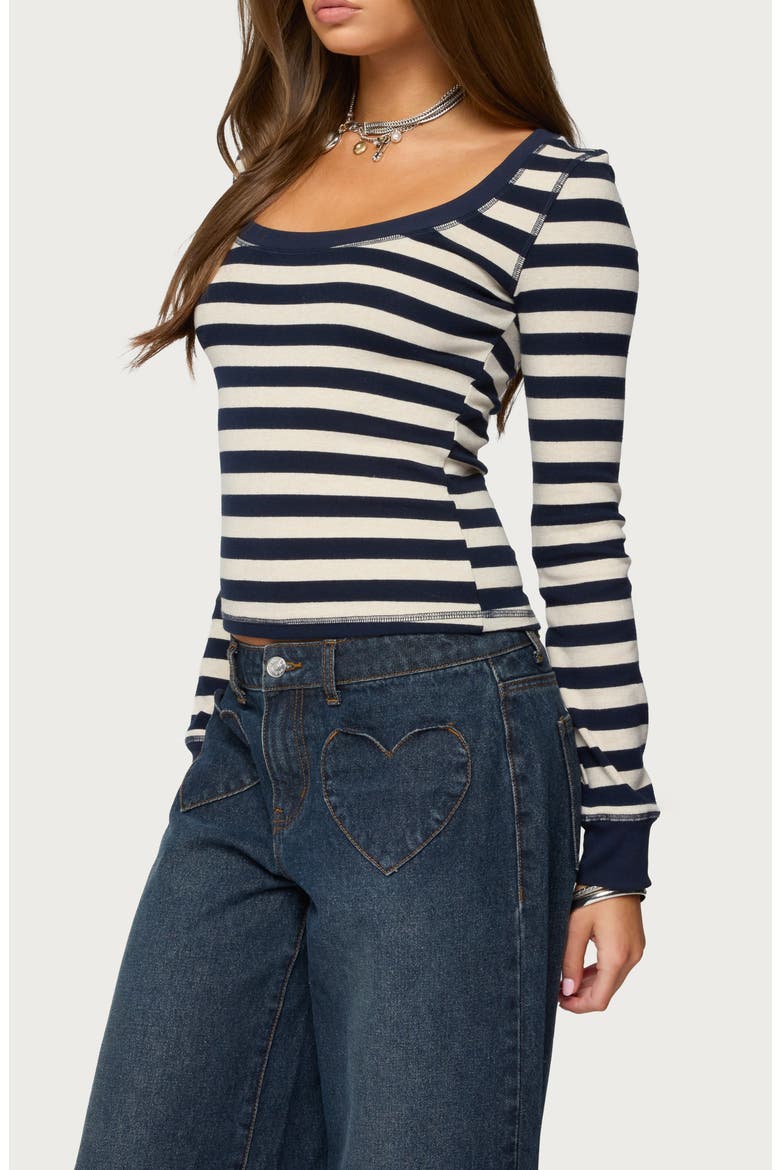 Rainey Stripe Scoop Neck Long Sleeve Knit Top, Alternate, color, NAVY-AND-CREAM
