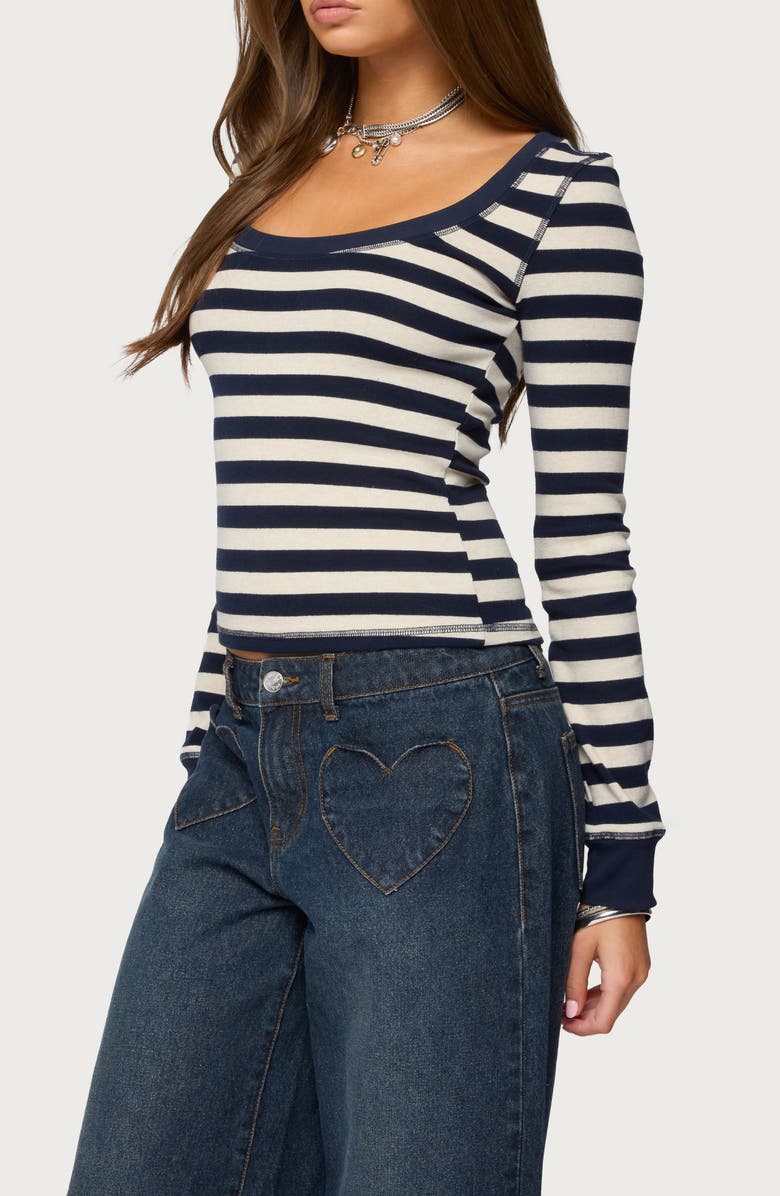 EDIKTED Rainey Stripe Scoop Neck Long Sleeve Knit Top, Alternate, color, 