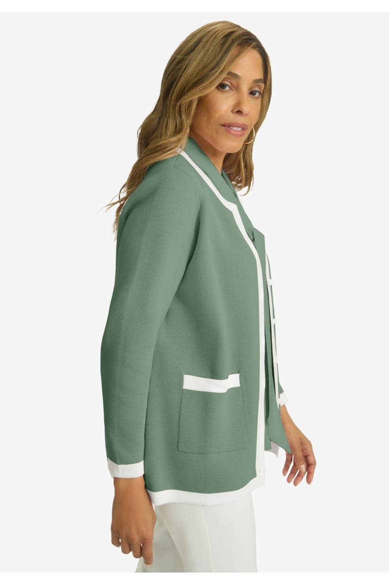 Tipped Boxy Cardigan, Alternate, color, OLIVE DRAB WHITE