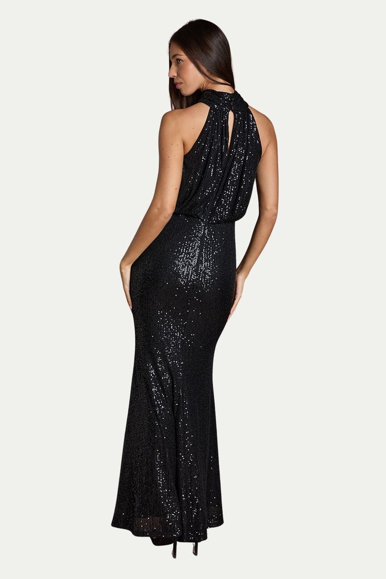 Halterneck Sequin Bridesmaid Maxi Dress, Alternate, color, Black