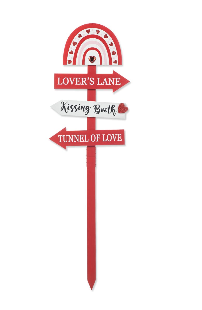 Glitzhome 41.75"H Valentine's Wooden Rainbow Word Sign Yard Stake, Main, color, Red