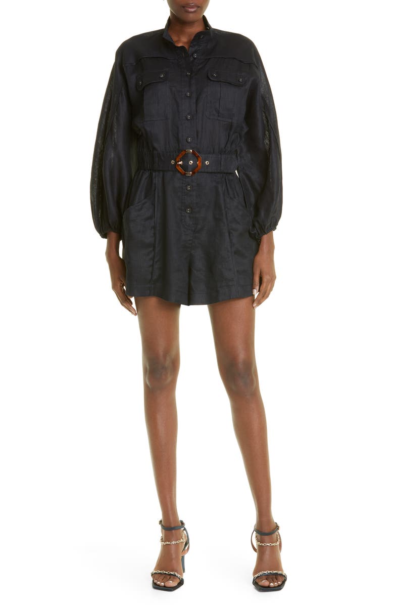 Zimmermann Devi Long Sleeve Linen Romper, Main, color,