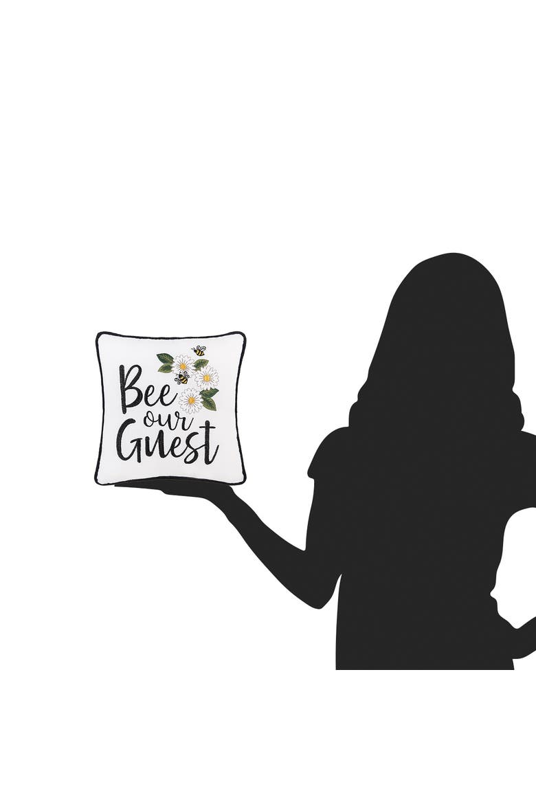 Bee Our Guest Embroidered Small Petite Throw Pillow, 10" x 10", Alternate, color, White