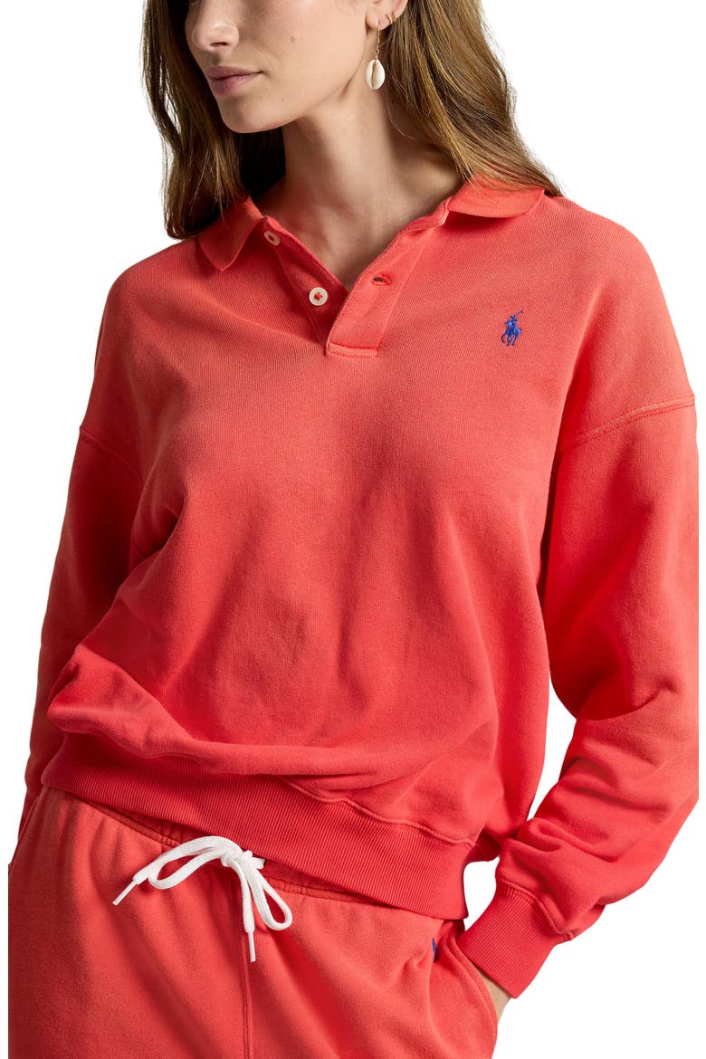 Lightweight Fleece Polo Sweatshirt, Main, color, BRIGHT HIBISCUS