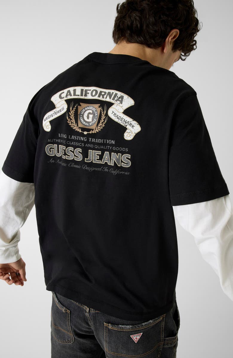 GUESS Layered Look Graphic T-Shirt, Alternate, color, Jblack-Black