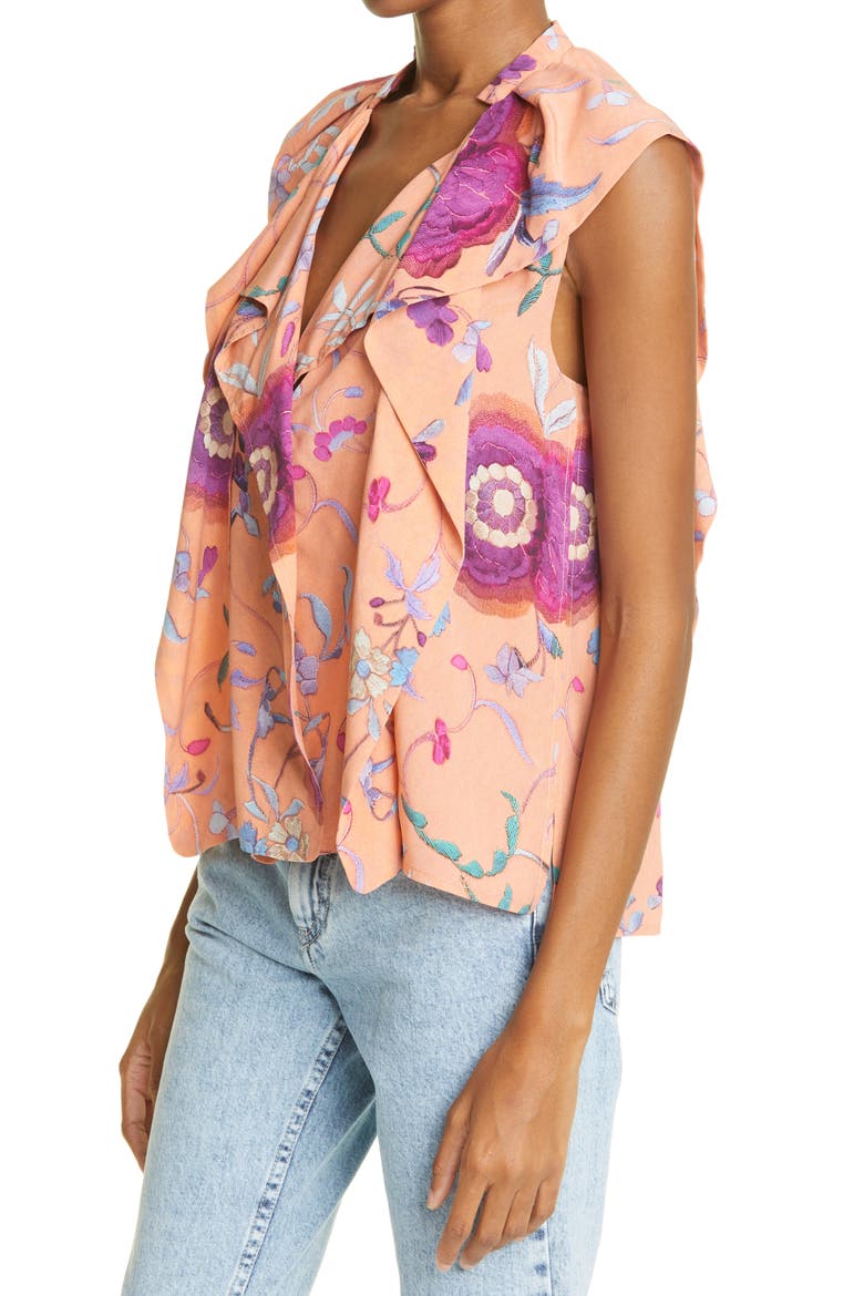 Rishane Floral Print Ruffle Stretch Silk Blouse, Alternate, color, PAPAYA