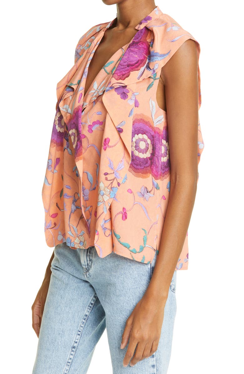 Isabel Marant Rishane Floral Print Ruffle Stretch Silk Blouse, Alternate, color, 