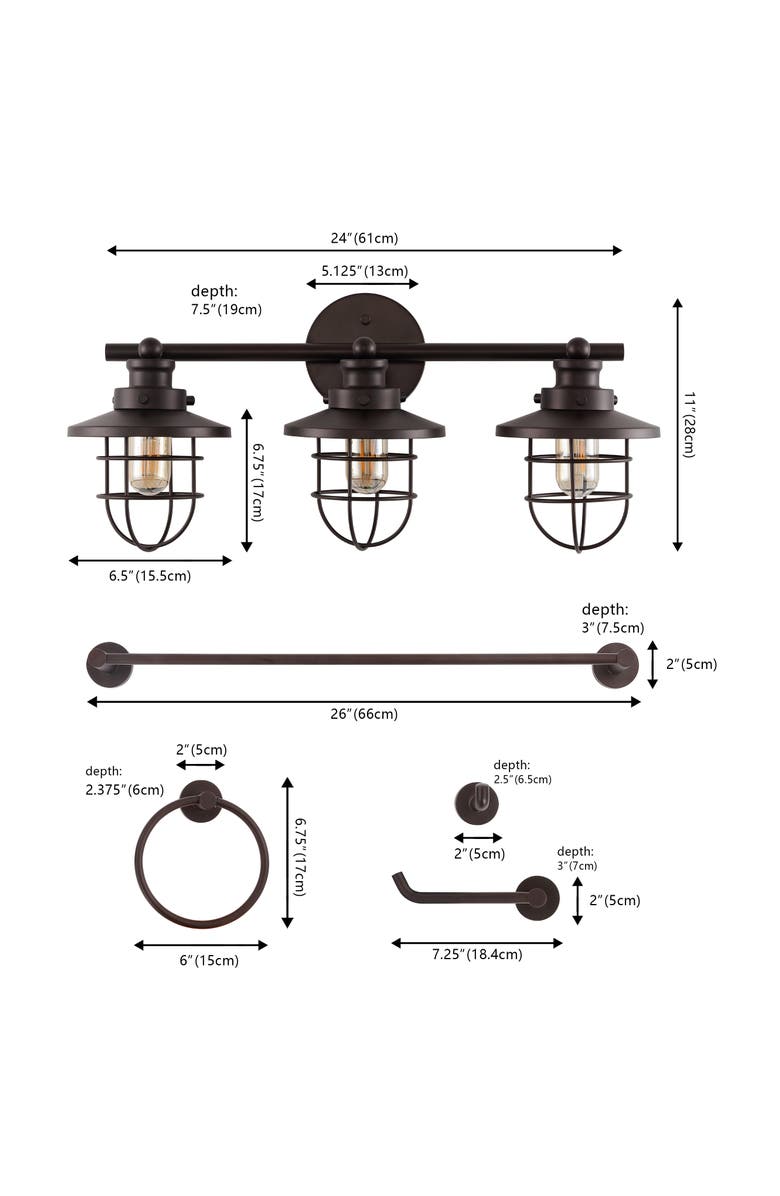JONATHAN Y Ellis 24" 3-Light Industrial Farmhouse Vanity Light with Bathroom Hardware Accessory Set, Alternate, color, 