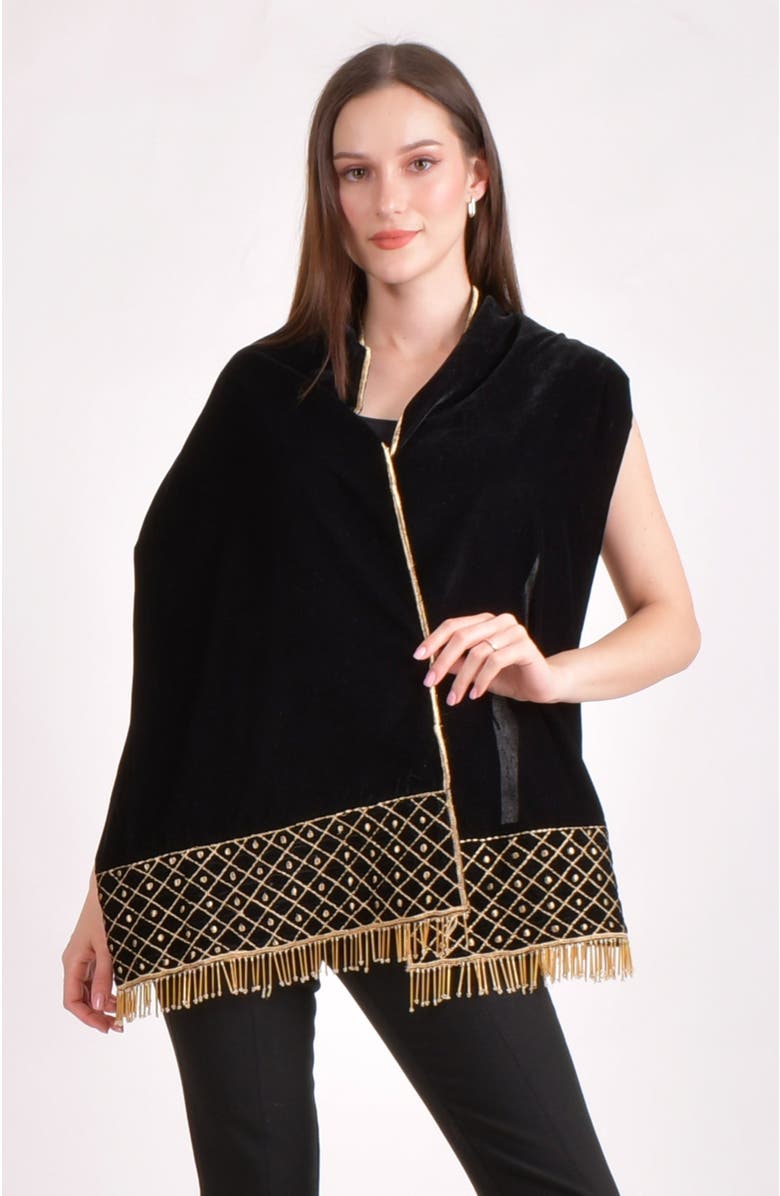 RAAS Hand Embroidered Velvet Scarf, Alternate, color, Black