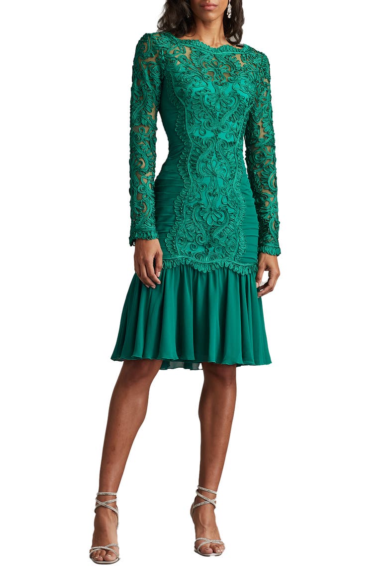 Scroll Soutache Long Sleeve Cocktail Dress, Main, color, EMERALD