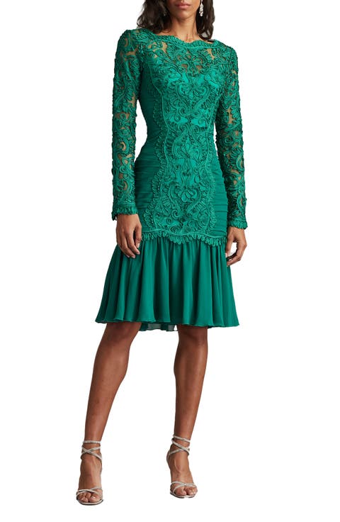 Scroll Soutache Long Sleeve Cocktail Dress