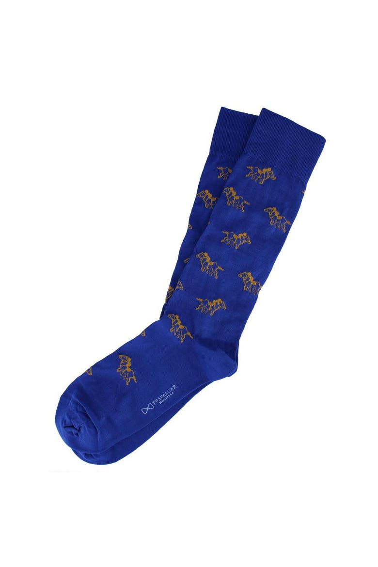 The Winner Jockey and Horse Novelty Mid Calf Mercerized Cotton Sock, Alternate, color, Blue