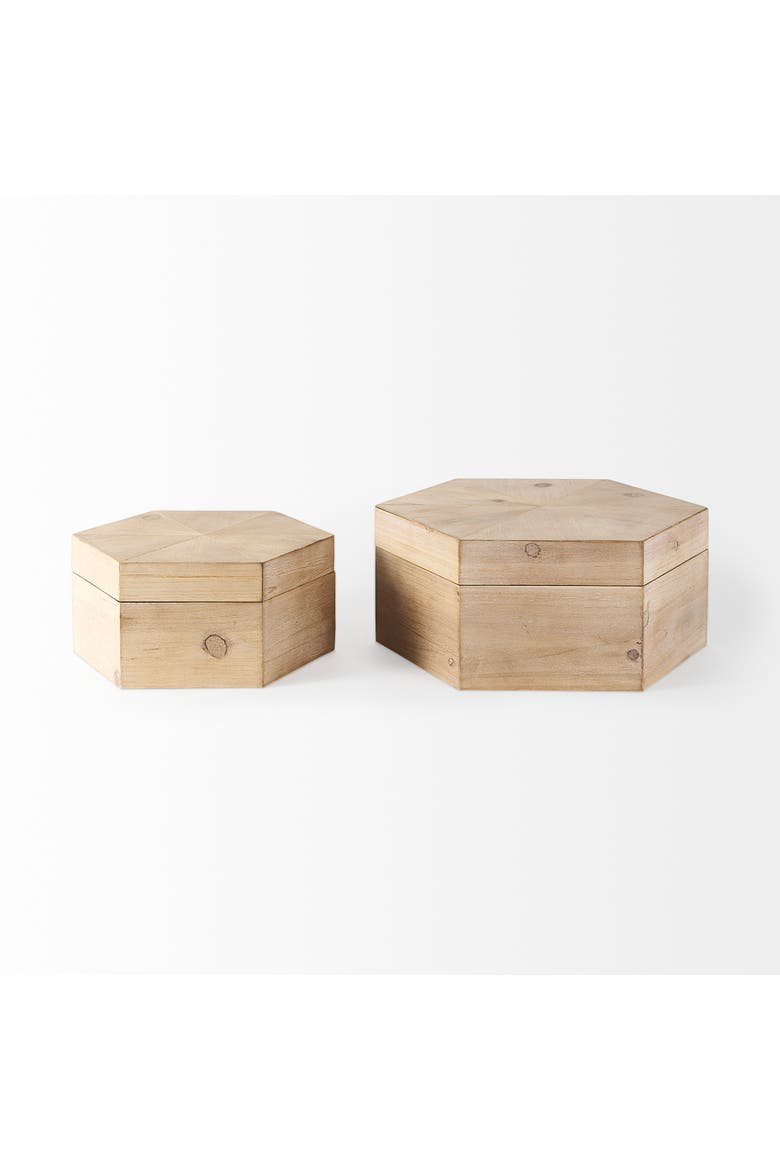 Elyse Set of 2 Wooden Hexagonal Boxes, Alternate, color, Brown