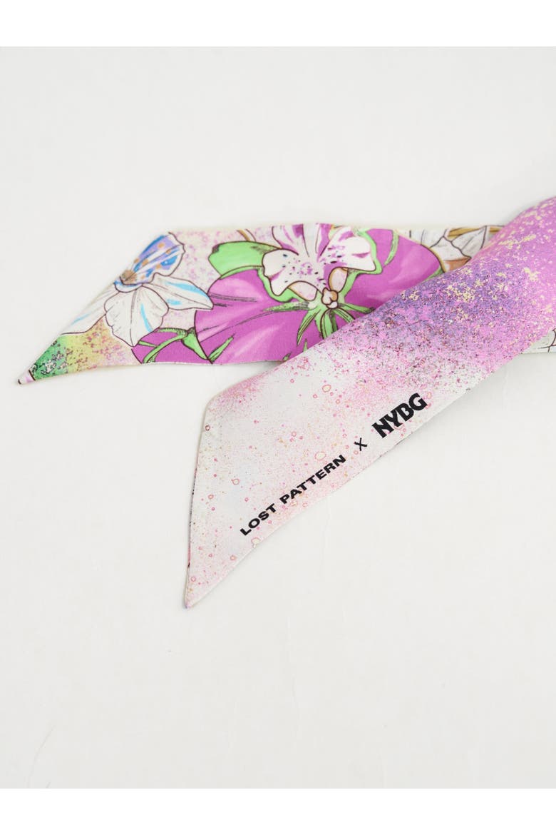 X NYBG "Orchid Neon" Silk Twill Skinny Scarf, Alternate, color, Purple & Green
