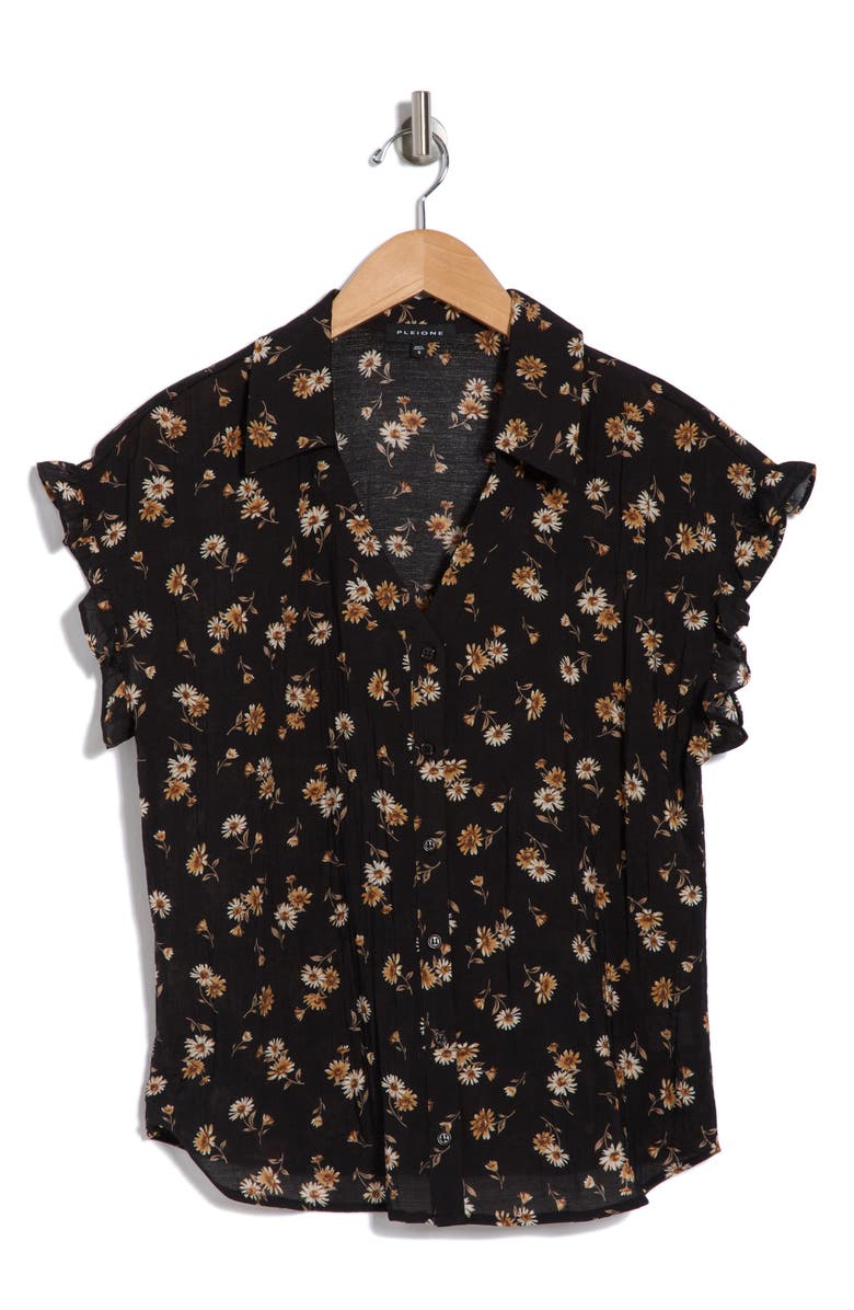 Pleione Floral Short Sleeve Button-Up Shirt, Alternate, color, 