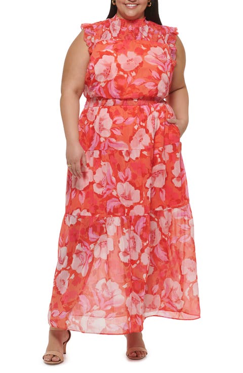 Floral Sleeveless Chiffon Maxi Dress (Plus)