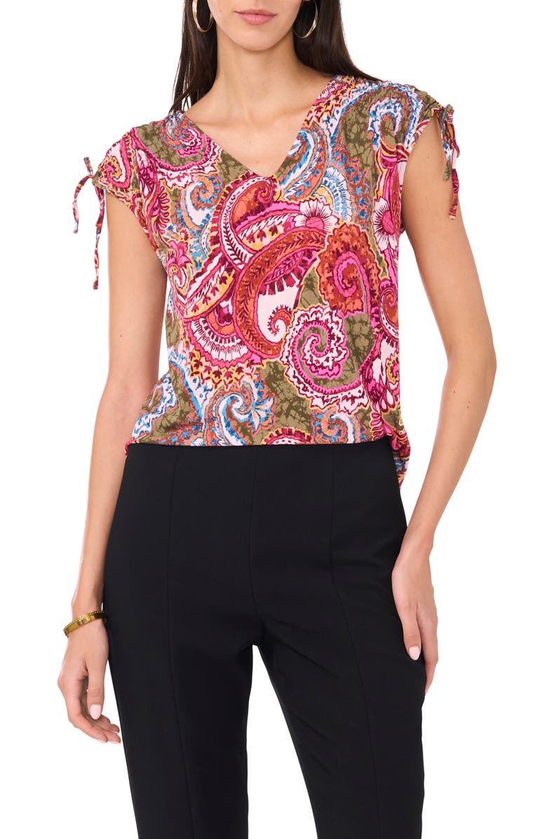 Chaus Paisley Knit Top, Main, color, Olive/Fuschia/Rust