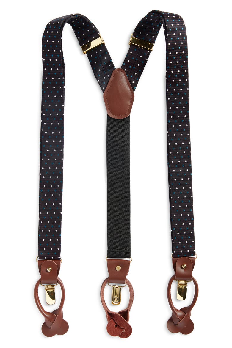 Navy Polka Dot Silk Suspenders, Main, color, NAVY