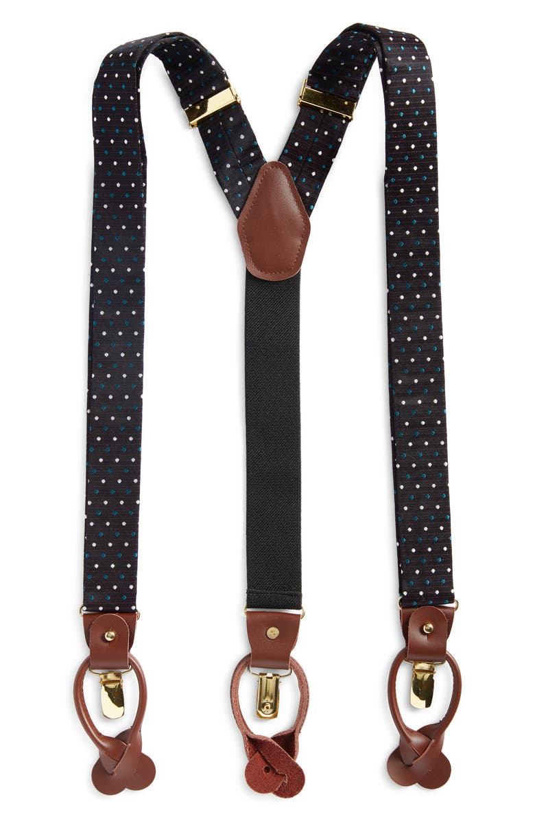 CLIFTON WILSON Navy Polka Dot Silk Suspenders, Main, color, 