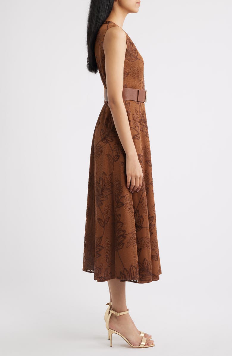 Anne Klein Embroidered Belted Fit & Flare Midi Dress, Alternate, color, Chili