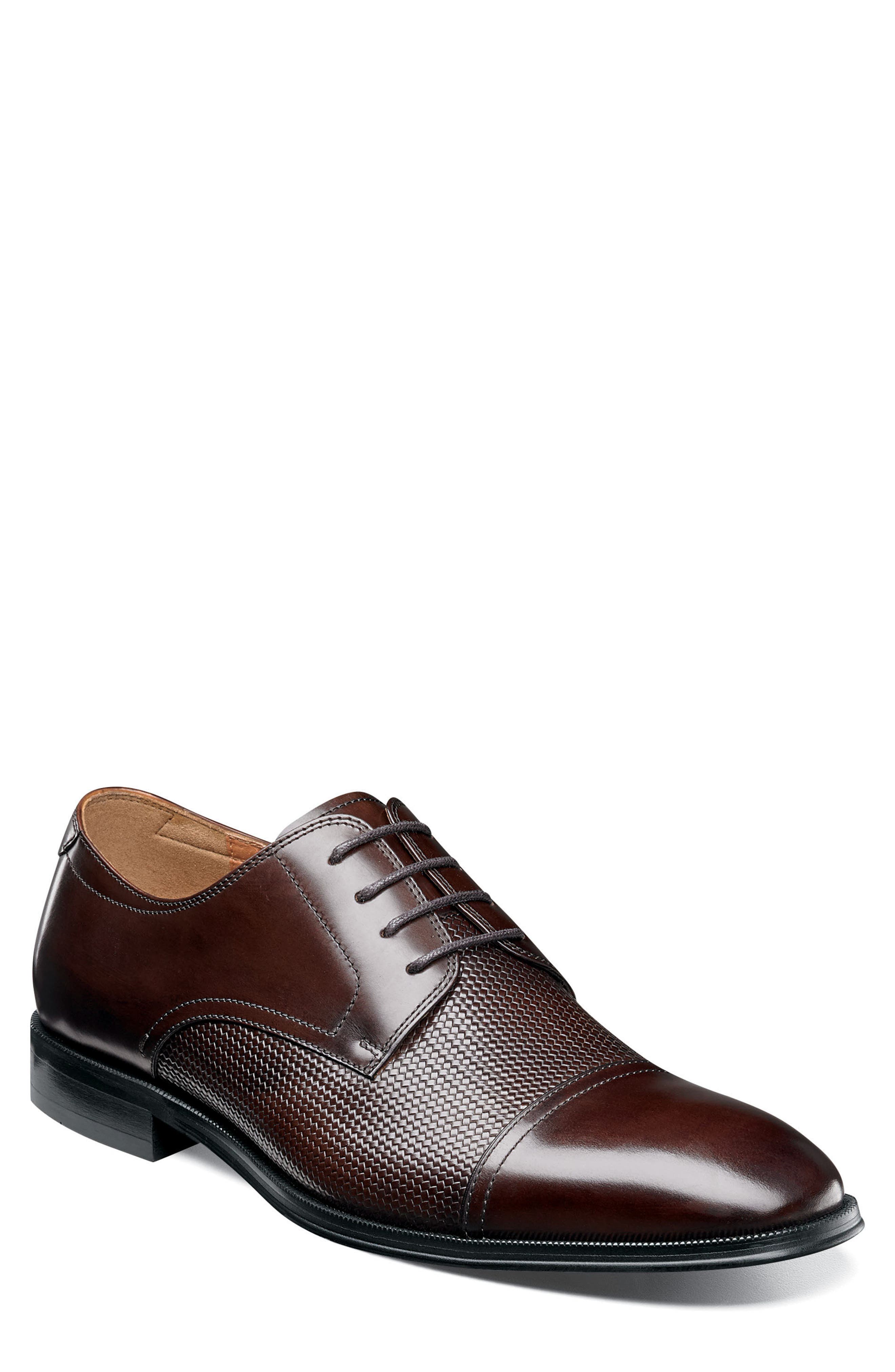 Belfast Embossed Cap Toe Derby, Main, color, BROWN LEATHER