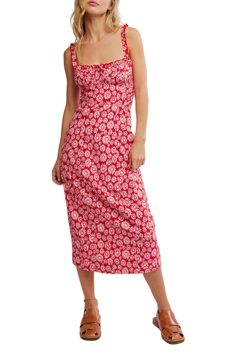 Free People Lucinda Floral Print Midi Dress, Main, color, Tomato Daisy