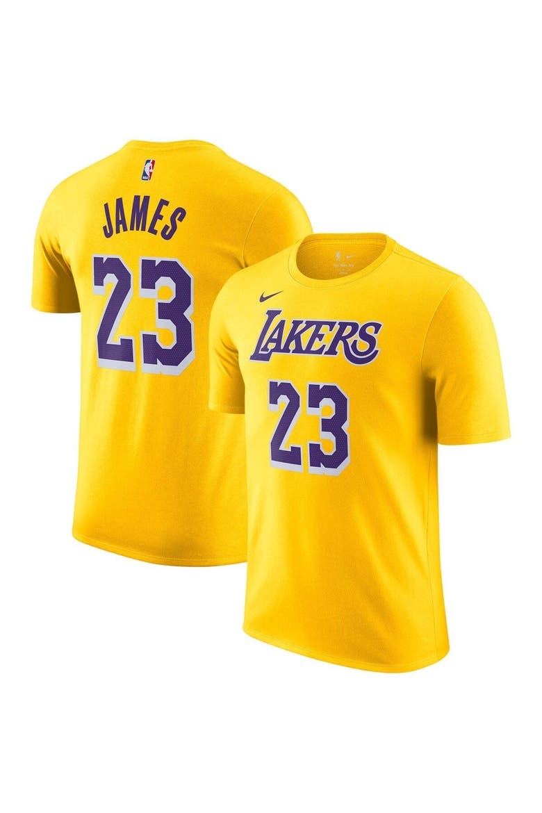 Men's Nike LeBron James Gold Los Angeles Lakers Icon 2022/23 Name & Number T-Shirt, Main, color, Gold