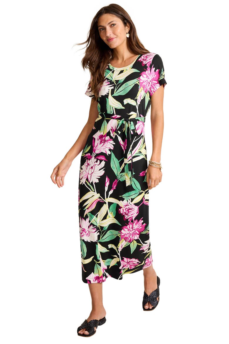 Twilight Bloom Knit Midi Dress, Alternate, color, BLACK