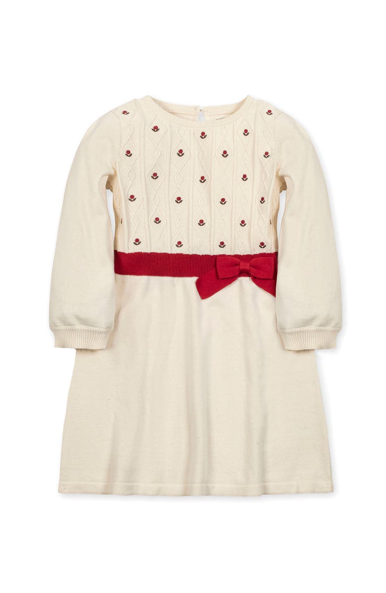 Hope & Henry Kids' Organic Embroidered Skater Sweater Dress with Bow, Main, color, Ivory With Red Flowers